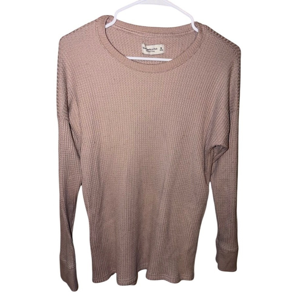 Abercrombie & Fitch Soft AF Cozy Waffle Knit Thermal Top MauveWomensMedium